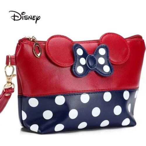 Disney Travel Cosmetic Bag Cartoon Minnie Bow Makeup Case Women Zipper Hand Holding Make Up Handbag Organizer Storage