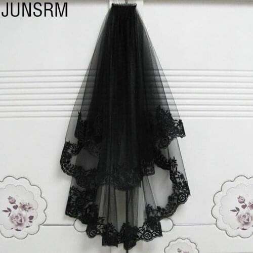 Elegant Black Wedding Veil Cathedral Hair Woman Veils With Comb Lace Edge Tulle Short Bridal Veil Wedding Accessories