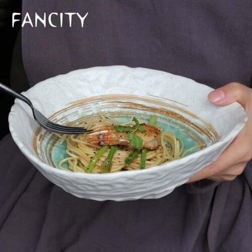 FANCITY Ceramic tableware Japanese style snow bowl ramen bowl with rice bowl under glaze color household dishes restaurant