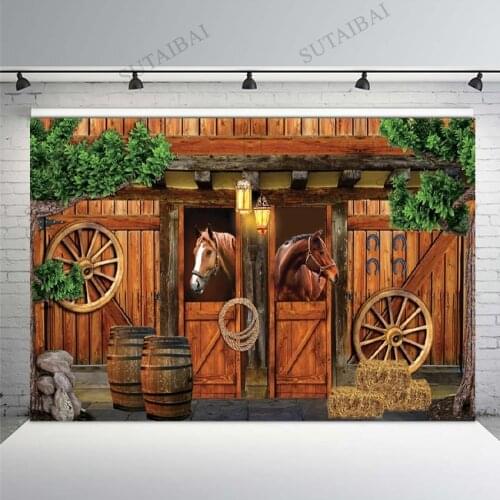 Farm Stable Cowboy Horse Haystack Wooden House Photo Studio Background Computer Print Photo Backdrop Photography Photocall