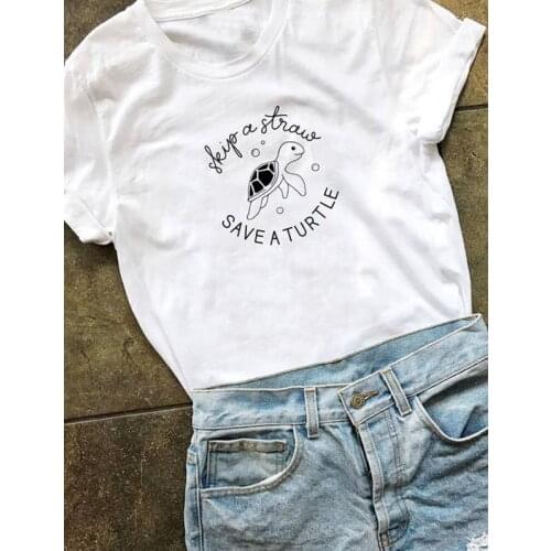 Skip a straw save a turtle T-Shirt tumblr camisetas graphic vintage grunge women cotton turtle aesthetic unisex casual tee tops