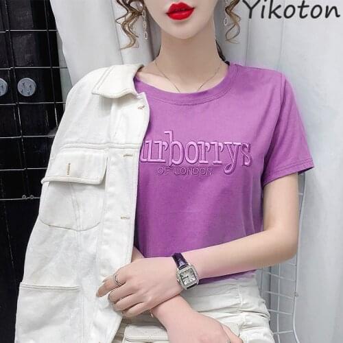 2021 New Summer Women Tshirt Cotton Solid White Camiseta Femenina Short Sleeve Casual Tops Female Slim Tee Shirt Femme Letter