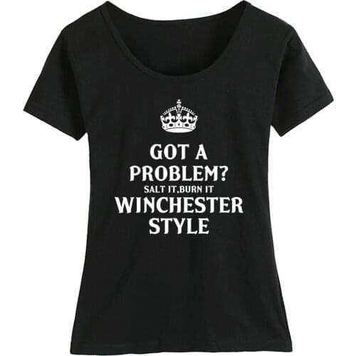 Cotton Girl Woman Short Sleeve T Shirt Winchester Style Supernatural Empire Crown Problem Salt Burn Couple Clothes Summer ZIIART