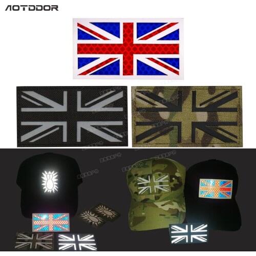 IR United Kingdom Flags Patches Infrared Reflective Patch Tactical Military Patches PVC Glow In Dark Britain Flags Badges