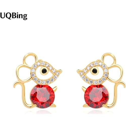 Chinese zodiac mouse crystal stud earrings small exquisite cute animal zircon earrings for women wholesale