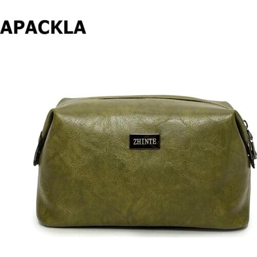 APACKLA Cosmetic Bag Women High Quality Makeup Bag Cosmetic Cases Vintage Leather Make Up Large Capacity Travel Organizer Bag