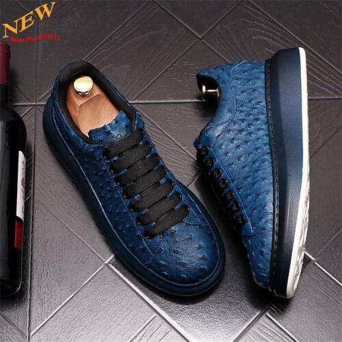 Ostrich Leather Luxury Designer Men Shoes Sneakers Hip Hop Height Increasing Platform Casual Flats Zapatillas Hombre