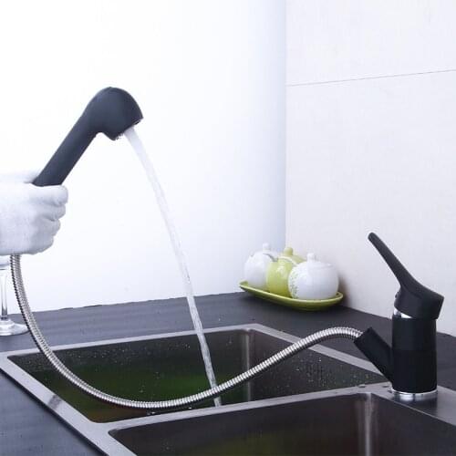 Black Pull Out Kitchen Faucets Swivel Pull Out Kitchen Sink Faucet Water-Saving Polished black Basin Crane Mixer Brass Tap