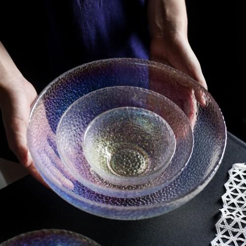 Lvdian Japanese Style Ice Conning Colorful Glass Bowl Cold Pattern Glass Salad Bowl Fruit Bowl Dessert Bowl Fruit Dish