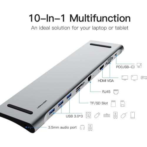 Multi All-in-1 USB Type-C Type C to HDMI VGA Video Audio Converter Adapter USB C 3.0 HUB with SD/TF Card Reader for Macbook Pro