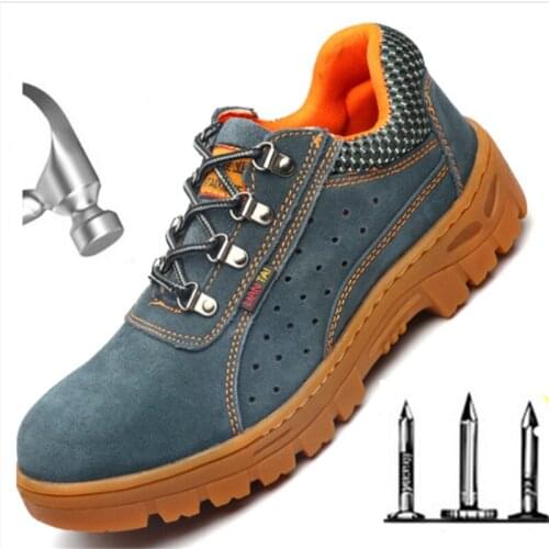 Men Work Safety Shoes Steel Toe Cap Breathable Cow Suede Men Boots Puncture Proof Insurance Shoes Non-slip Protection Shoes