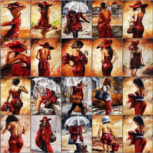 Cuadros Cross stitch full square 5d diamond painting 5D kit set Woman color hat umbrella complet embroidery dirll drawing mosaic