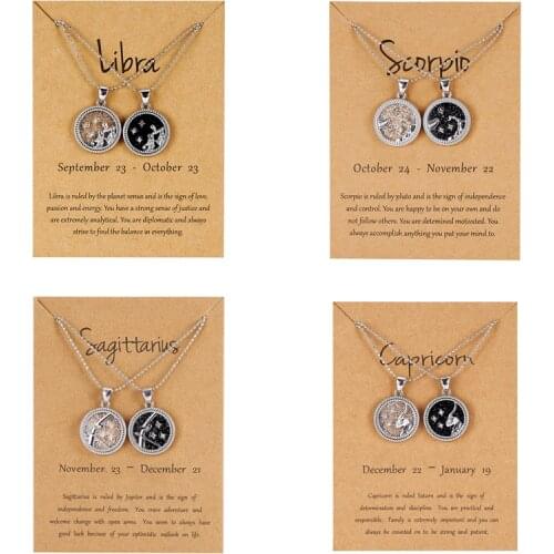 12 Constellation Necklaces For Women Men Silver Color Long Chain Zodiac Sign Round Pendant Necklace Couple Jewelry Birthday Gift