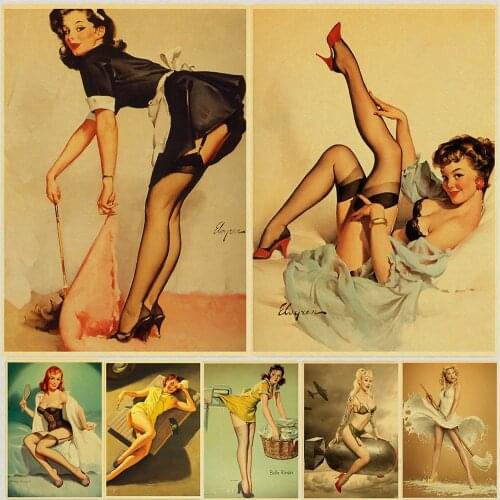 Sexy Pin up Girl Collection Retro Poster Kraft Paper Printed Sexy Lady Beauty Art Posters Wall sticker Home Room Decor