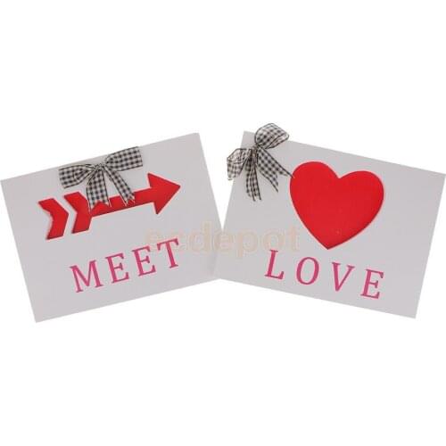 Romantic Wooden MEET LOVE Heart Arrow Plaques Bow Decor Wood Signs Wedding Party Decoration Photo Prop