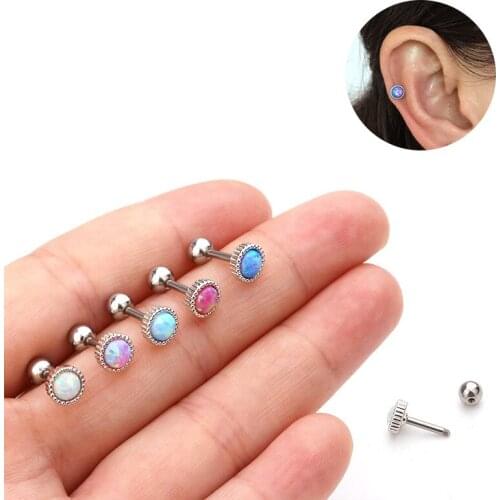 1PC Opal Stud Earrings Cartilage Earring Piercing Set Tragus Stainless Steel Cute Earings Studs Helix for Women Body Jewelry 16G