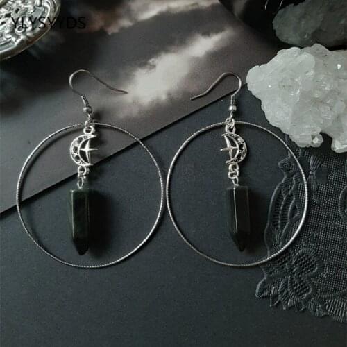Onyx Points Moon Hoop Earrings Boho Crystal Alternative Minimal Romantic Boho Jewelry Witchy Gift Gothic Stones Women Gift New