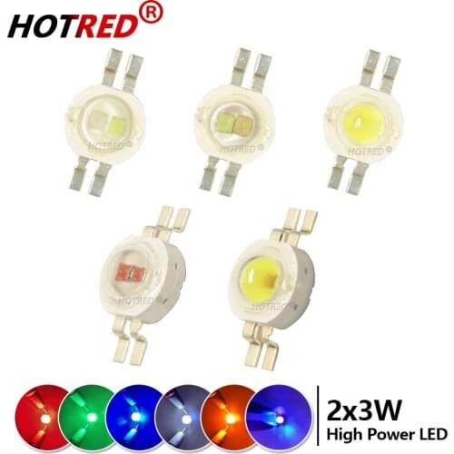 10PCS 20PCS 50PCS 2x3W High Power LED Diodes Two Color Two Chips White Red Green Blue Yellow UV395nm Light Beads For Flashlight