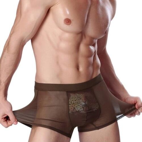 Men Sexy Seamless Underwear Pants Mens Ultra-thin Transparent Boxershorts Male Mid-rise Mesh Slips Homme Panties Boxer Shorts