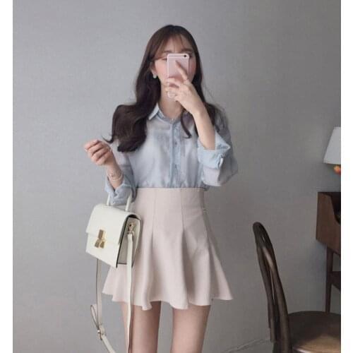 2021 All-match basic new skirt solid color flared skirt high waist large size A-line skirt pleated skirt