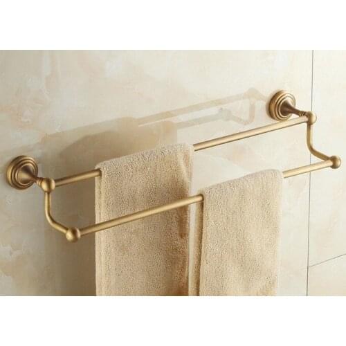 Vintage Retro Antique Brass Wall Mounted Bathroom Hardware Double Towel Rail Bar Holder Dba028