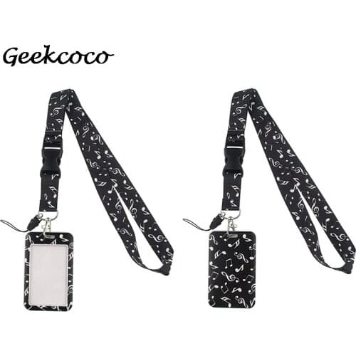 J2002 Note Pattern Business Badge Card Holder with Necklace Lanyard Keychain keys Badge ID Mobile Phone Rope Gifts