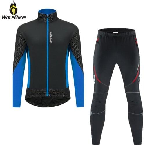 WOSAWE Winter Windproof Long Sleeve Cycling Jersey Set Water Repellent Bicycle Clothing MTB Bike Jackets Pants Uniform Suit