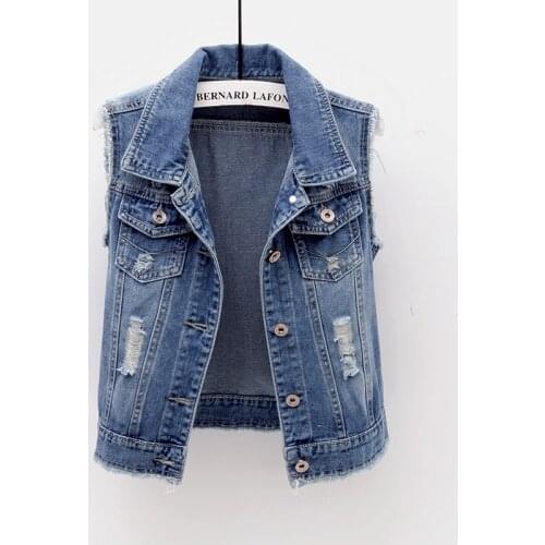 Denim Waistcoat Vest Womens Short Spring Autumn Personality Hole Denim Vest Women Sleeveless Slim Soats Female Sleeveless Jacket