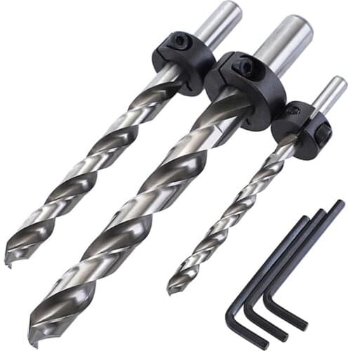 1 Set 1/4in 3/8in 1/2in Steel Twist Drill Straight Shank Woodworking Inclined Hole Drill Bit High Speed Steel Rotor 896B