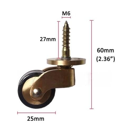 Universal Wheels Brass Heavy Duty Furniture Caster Wheels with M6 Threaded Stem For Sofa Chair Cabinet with screws 2/4/8pcs