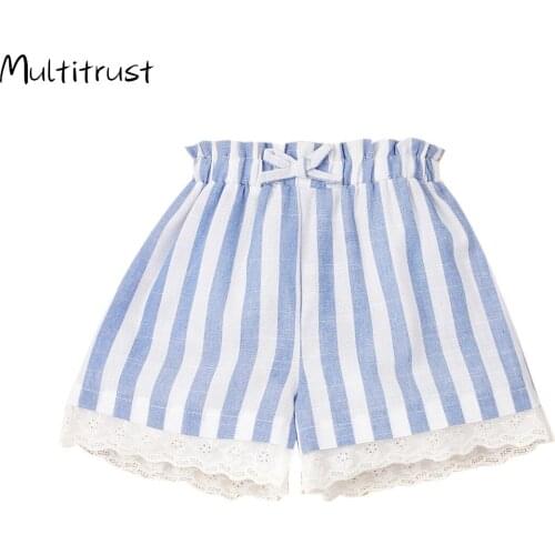 2020 Summer Casual Infant Baby Girls Shorts Striped Print Elastic Waist Blue Casual Shorts Trousers