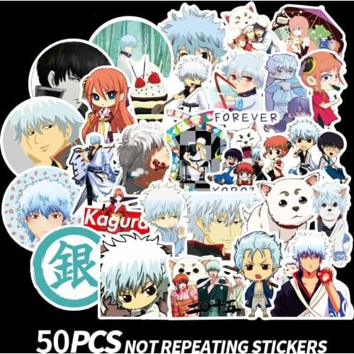 50 pcs/lot Funny GINTAMA Stickers Kids Classic Toys Takasugi Shinsuke Cartoon anime DIY Bus ID Card Stickers boy Gifts Toys LD