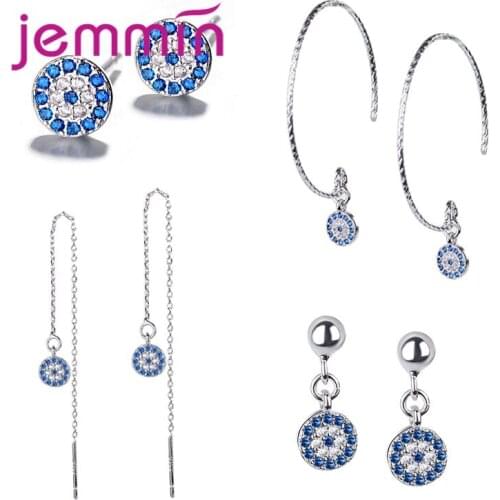 925 Sterling Silver Jewelry Earrings For Women Top Quality Accessories Pave Shiny Micro Blue Crystal Brilliant Wedding Anniversa