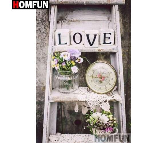 HOMFUN Full Square/Round Drill 5D DIY Diamond Painting "Vase clock text" 3D Diamond Embroidery Cross Stitch Home Decor A19695