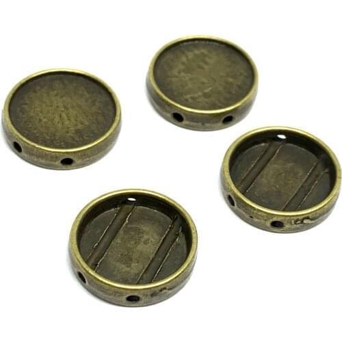 50pcs Round Cabochon 12/10x14mm Base Jewelry Findings 2mm Hole size Bezel Trays Round Glass Cabochon Settings Cameo DIY Bracelet