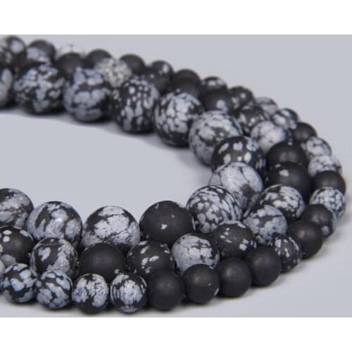 Matte Black White Natural Stone Snowflake Obsidian Alabaster Round Beads For Jewelry Making 4 6 8 10 12 Mm Loose Stone Beads Diy
