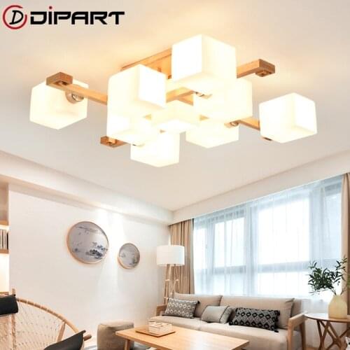 Wood Modern Led Chandelier Lights For Living Room Kids Bedroom Square Indoor Ceiling Chandelier Lamp Fixture lustre Simplicity