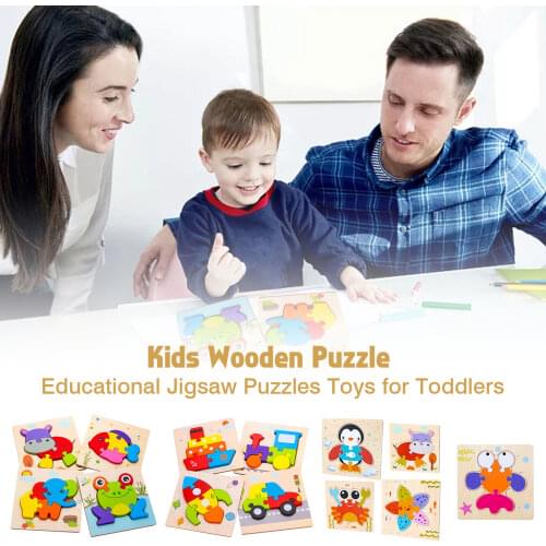 Baby Toys Wooden 3D Puzzle Tangram Shapes Learning Cartoon Animal Intelligence Jigsaw Puzzle Toys For Children Educational