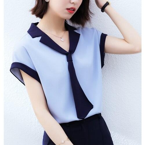 Elegant Fashion Womens Tops and Blouses Summer Loose Korean Short Sleeve V-neck Women Shirts Blusas Mujer De Moda 2021