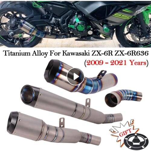 Titanium Alloy For Kawasaki ZX-6R ZX6R 636 2009 - 2019 2020 2021 Motorcycle Exhaust Muffler Escape Moto Middle Link Pipe Slip On