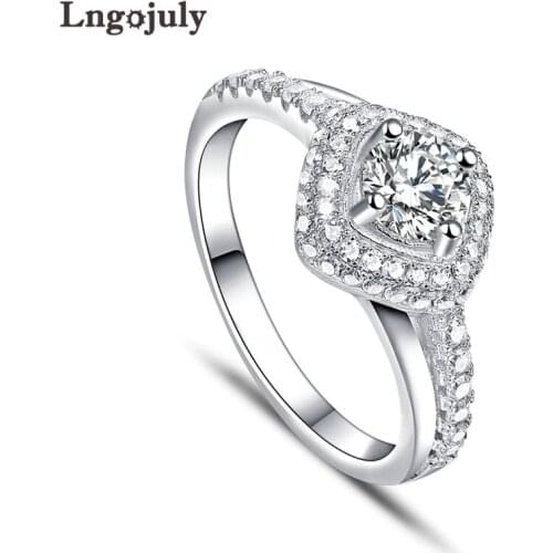 Fine Jewelry Ring For Women Girl Pure 925 Sterling Silver Ring Zirconia Rhinestone Wedding Rings Jewelry Accessories For Bride