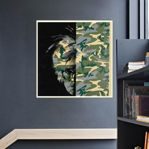 Citon Andy Warhol《Camouflage Self Portrait》Pop Art Canvas Oil Painting Art Decorative Print Picture Wall Decor Home Decoration
