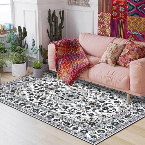 Black White Gray Flowers Printed Floor Mat Classic Persian Ethnic Floral Living Room Area Rugs Bedroom Kitchen Hallway Doormat