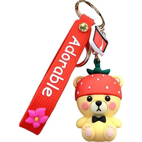 Creative Watermelon Strawberry Pumpkin Little Bear Keychain Lovely Silicone Toy Couples Charm Bag Car Key Accessories Keyring