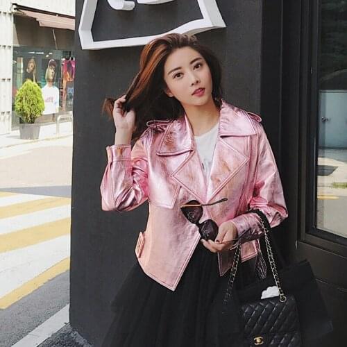 Leather Jacket Women Spring Autumn Sheepskin Genuine Leather Jacket Korean Pink Jackets Streetwear Chaqueta Mujer QBL-10 YY656