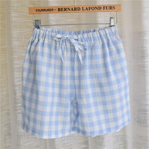 Summer Women 100% Cotton sleeping bottoms Female casual plus size nighty Shorst Pants Ladies Plaid sleepwear pyjama Shorts XXL