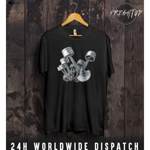 Print Men T Shirt Summer Engine Pistons Cylinders T Shirt Car Mechanic Motor Parts Engineer Gift Present T-Shirt