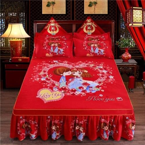 Soft Sanding Fitted Bed Sheet Cover Thicken Bedspread Twin King Queen Size Printed Bed Skirt Wedding Bed Skirt Cover