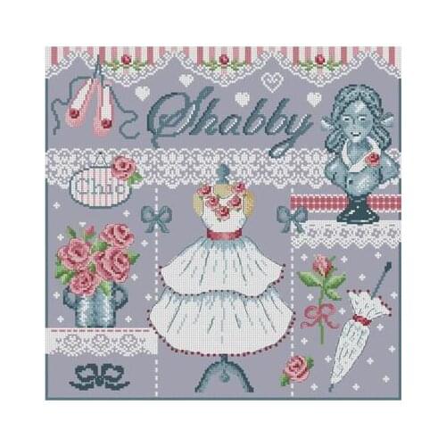 Rose Dress in the window Cross Stitch Set Cross-stitch Kit Embroidery Needlework Craft Packages Cotton Fabric Floss