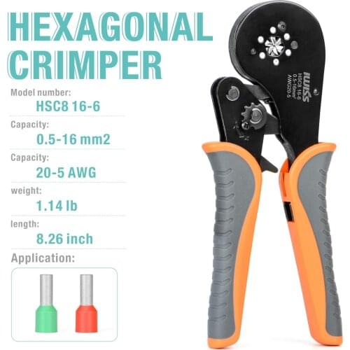 IWISS Hexagonal Ratchet Ferrule Crimping Tool Kit Crimper Plier 0.08-16mm² Wire Ferrules Crimp Wire Ends Sleeves Terminal